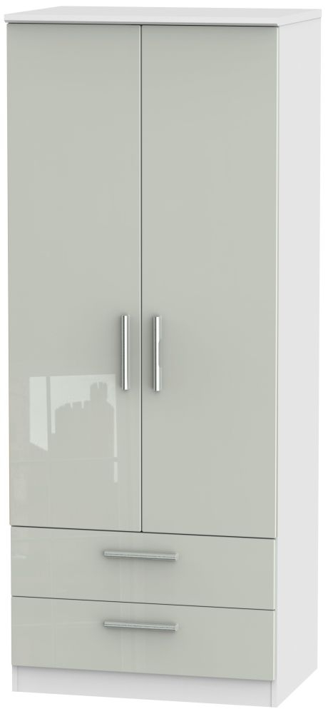 Knightsbridge 2 Door 2 Drawer Wardrobe High Gloss Kaschmir And White