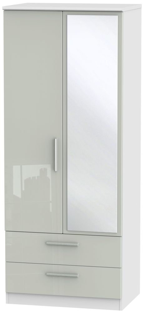 Knightsbridge 2 Door Tall Combi Wardrobe High Gloss Kaschmir And White