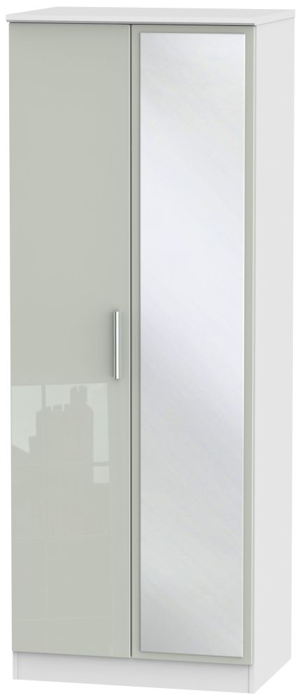 Knightsbridge 2 Door Tall Mirror Wardrobe High Gloss Kaschmir And White