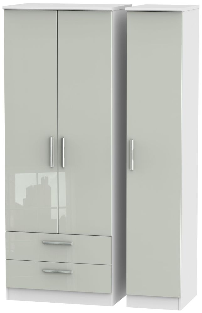 Knightsbridge 3 Door 2 Left Drawer Tall Wardrobe High Gloss Kaschmir And White