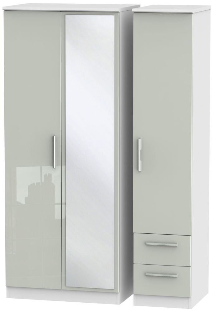 Knightsbridge 3 Door 2 Right Drawer Combi Wardrobe High Gloss Kaschmir And White