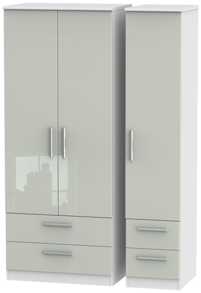 Knightsbridge 3 Door 4 Drawer Wardrobe High Gloss Kaschmir And White