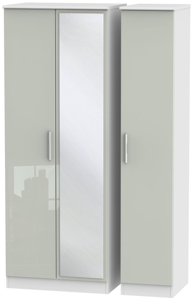 Knightsbridge 3 Door Tall Mirror Wardrobe High Gloss Kaschmir And White