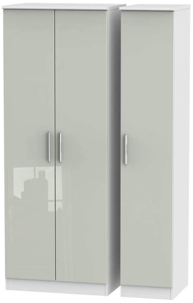 Knightsbridge 3 Door Tall Wardrobe High Gloss Kaschmir And White