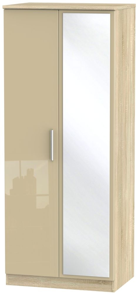 Knightsbridge 2 Door Mirror Wardrobe High Gloss Mushroom And Bardolino