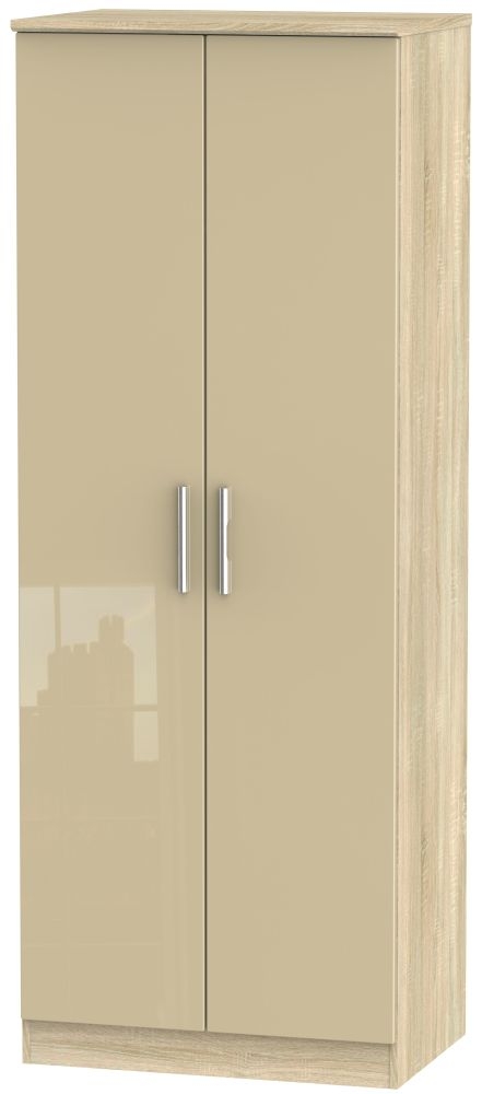 Knightsbridge 2 Door Tall Hanging Wardrobe High Gloss Mushroom And Bardolino