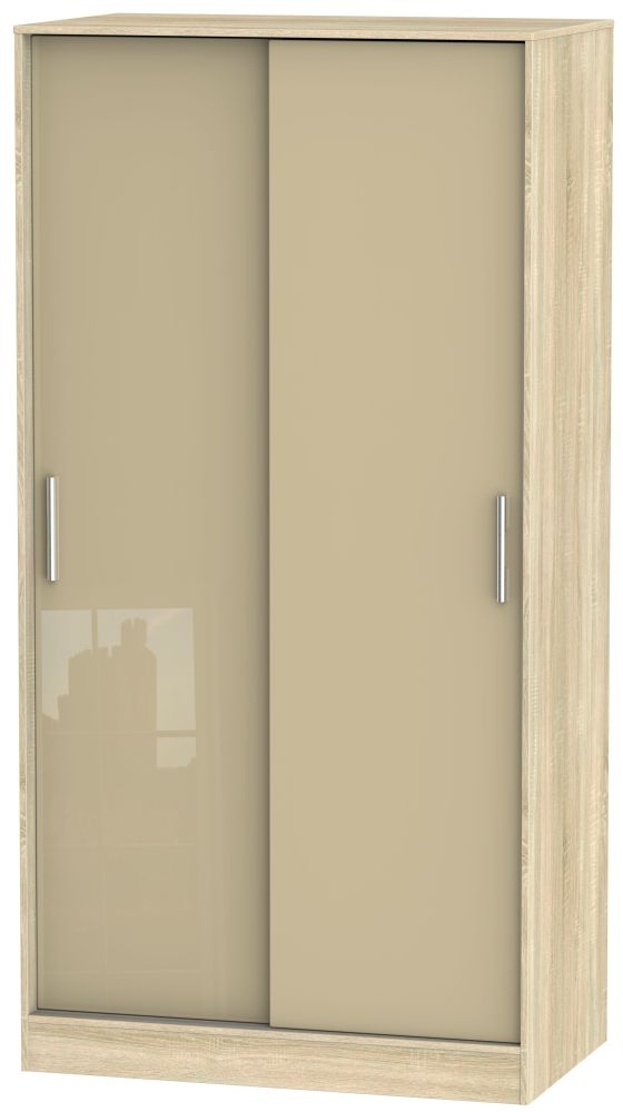 Knightsbridge 2 Door Sliding Wardrobe High Gloss Mushroom And Bardolino