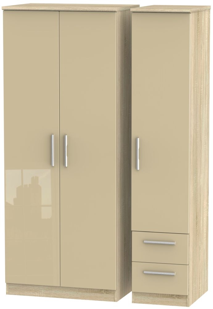 Knightsbridge 3 Door 2 Right Drawer Wardrobe High Gloss Mushroom And Bardolino