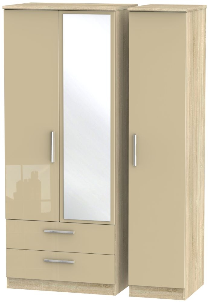 Knightsbridge 3 Door 2 Left Drawer Combi Wardrobe High Gloss Mushroom And Bardolino