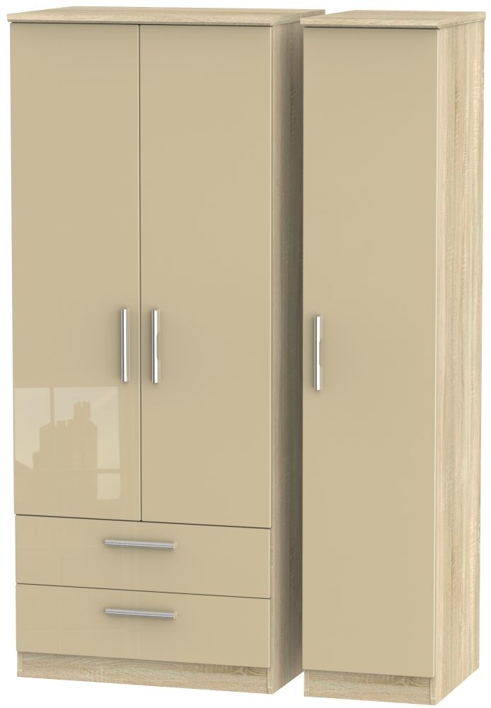 Knightsbridge 3 Door 2 Left Drawer Wardrobe High Gloss Mushroom And Bardolino