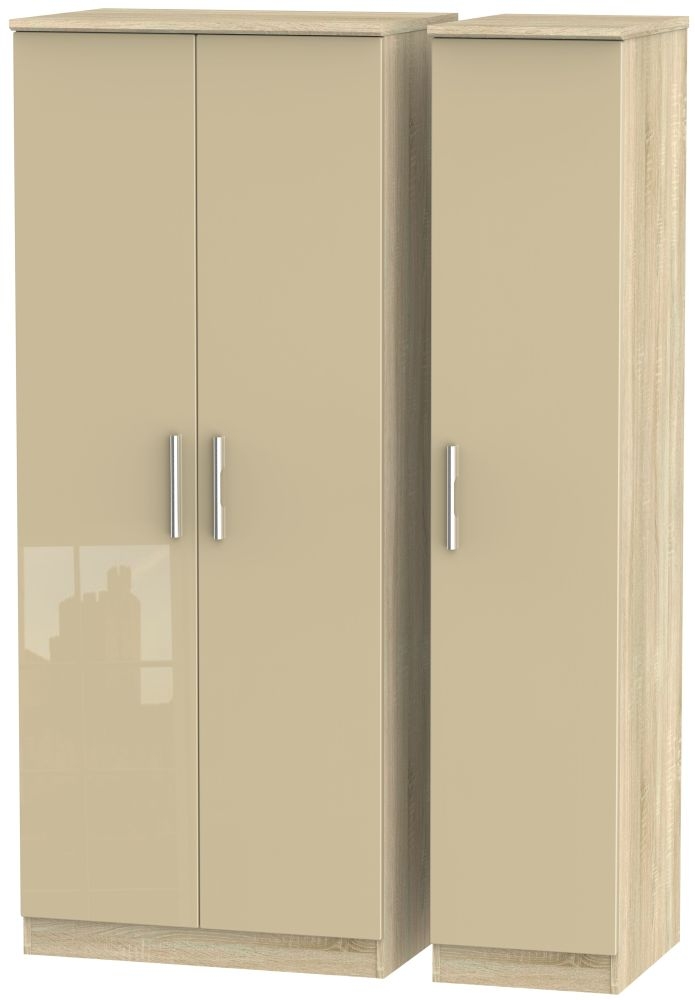 Knightsbridge 3 Door Wardrobe High Gloss Mushroom And Bardolino