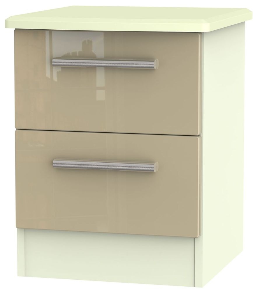 Knightsbridge 2 Drawer Bedside Cabinet High Gloss Mushroom And Cream