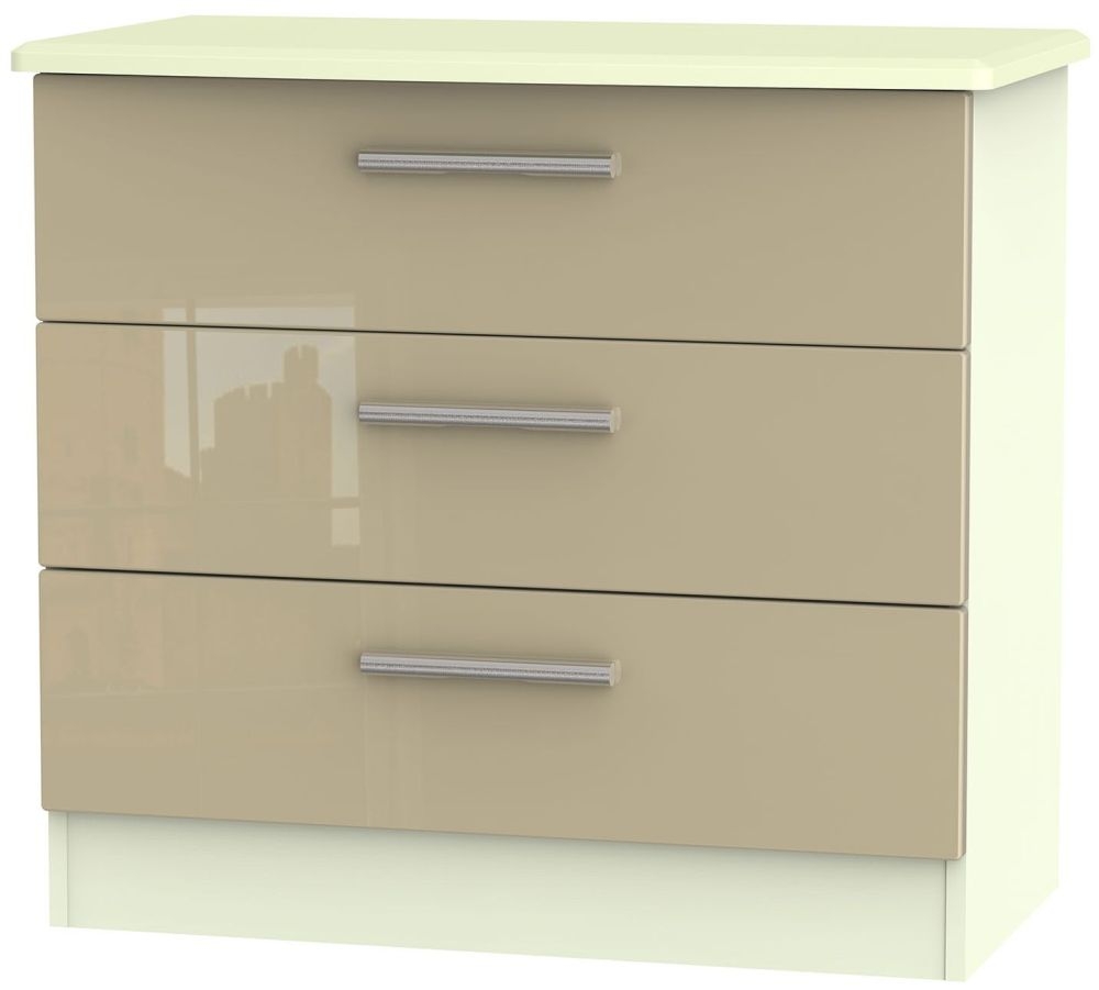 Knightsbridge 3 Drawer Chest High Gloss Mushroom And Cream