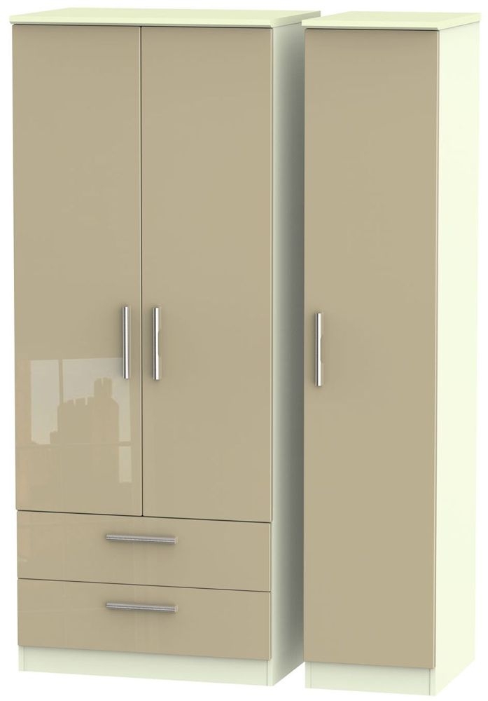 Knightsbridge 3 Door 2 Left Drawer Wardrobe High Gloss Mushroom And Cream