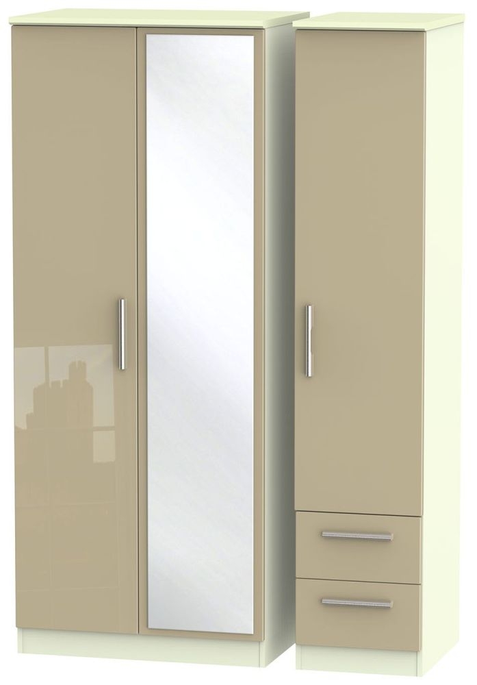 Knightsbridge 3 Door 2 Right Drawer Combi Wardrobe High Gloss Mushroom And Cream