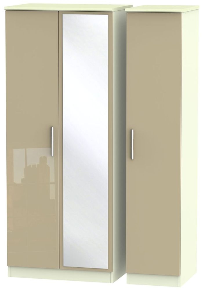 Knightsbridge 3 Door Mirror Wardrobe High Gloss Mushroom And Cream