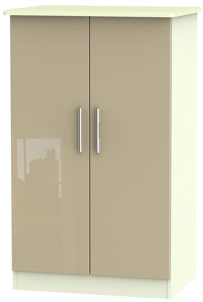 Knightsbridge 2 Door Midi Wardrobe High Gloss Mushroom And Cream