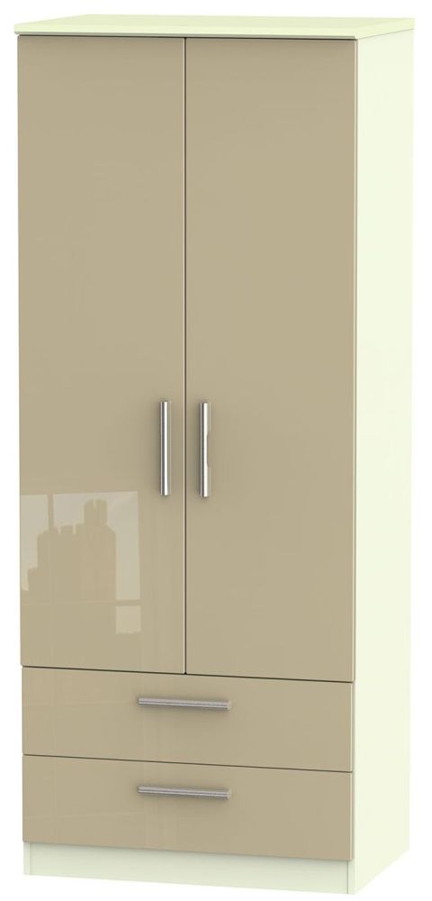 Knightsbridge 2 Door 2 Drawer Wardrobe High Gloss Mushroom And Cream