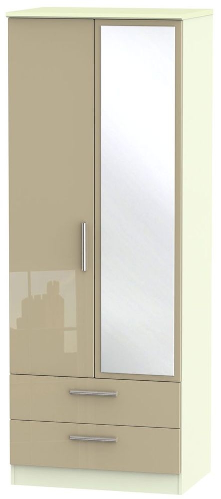 Knightsbridge 2 Door Tall Combi Wardrobe High Gloss Mushroom And Cream