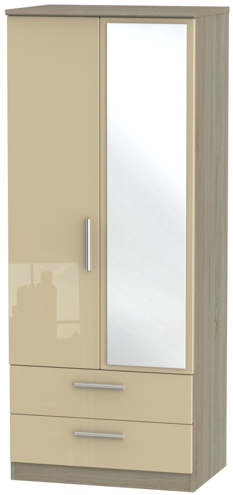 Knightsbridge 2 Door Combi Wardrobe High Gloss Mushroom And Darkolino