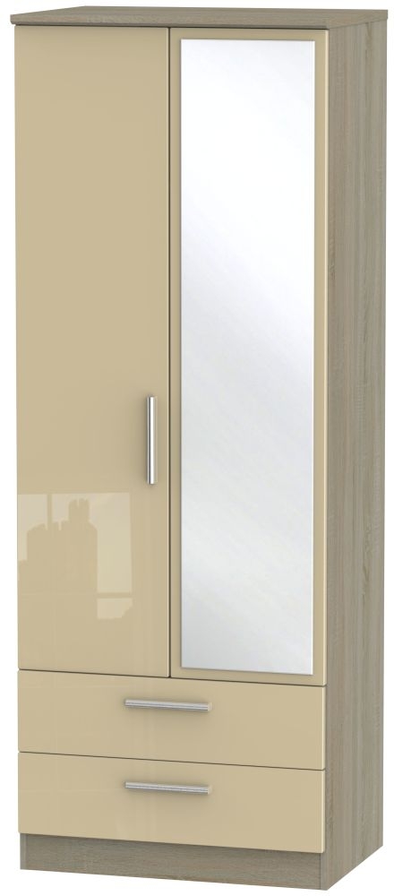 Knightsbridge 2 Door Tall Combi Wardrobe High Gloss Mushroom And Darkolino