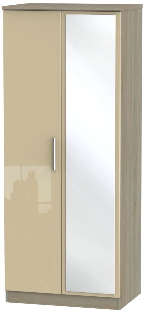 Knightsbridge 2 Door Mirror Wardrobe High Gloss Mushroom And Darkolino