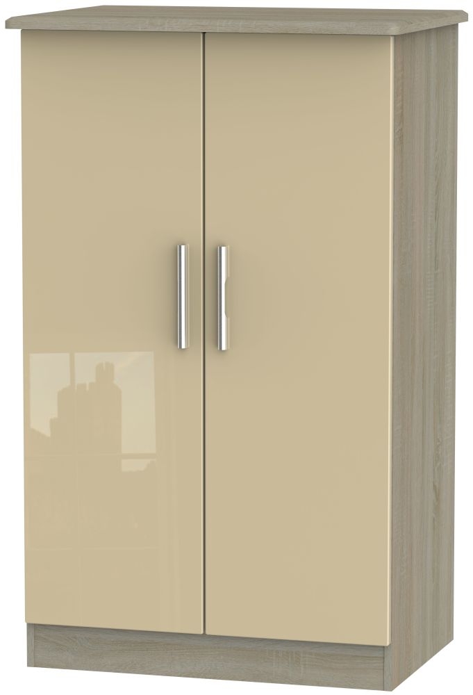 Knightsbridge 2 Door Midi Wardrobe High Gloss Mushroom And Darkolino