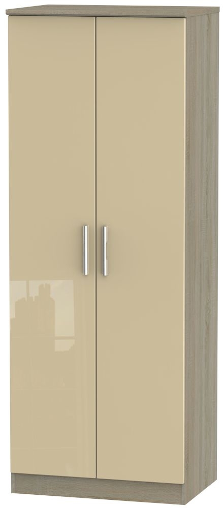 Knightsbridge 2 Door Tall Wardrobe High Gloss Mushroom And Darkolino