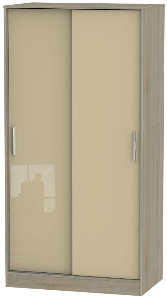 Knightsbridge 2 Door Sliding Wardrobe High Gloss Mushroom And Darkolino