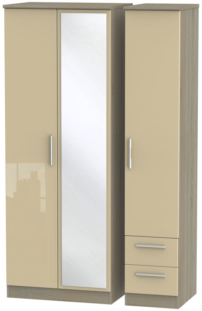 Knightsbridge 3 Door 2 Right Drawer Tall Combi Wardrobe High Gloss Mushroom And Darkolino