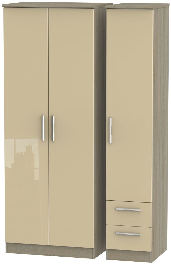 Knightsbridge 3 Door 2 Right Drawer Tall Wardrobe High Gloss Mushroom And Darkolino