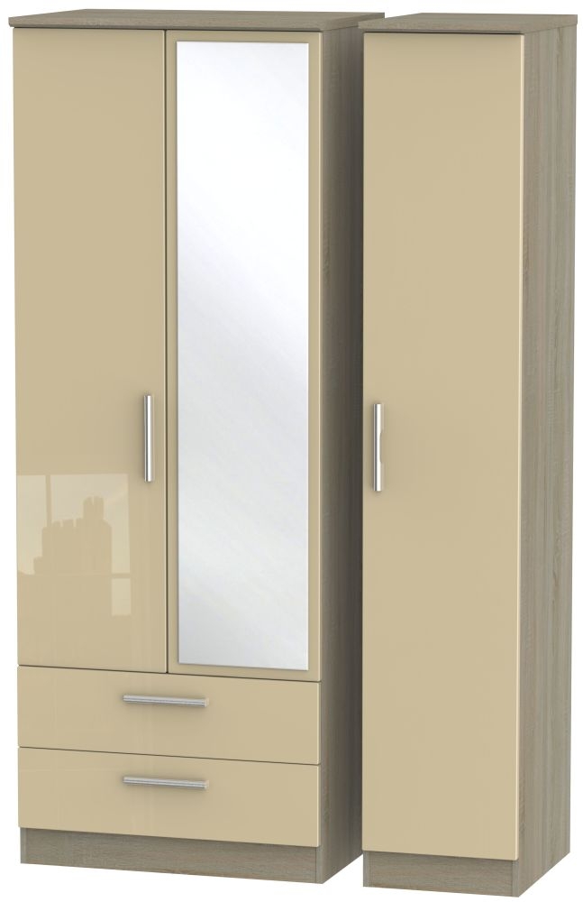 Knightsbridge 3 Door 2 Left Drawer Tall Combi Wardrobe High Gloss Mushroom And Darkolino