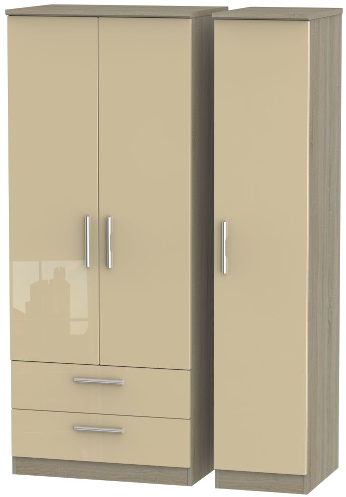 Knightsbridge 3 Door 2 Left Drawer Wardrobe High Gloss Mushroom And Darkolino