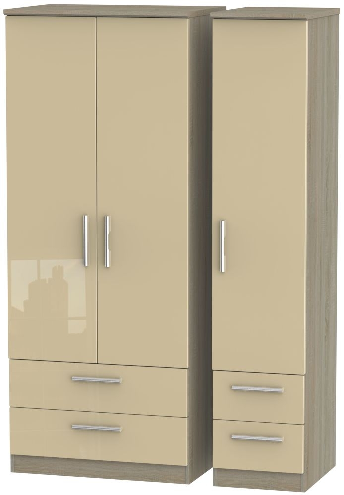 Knightsbridge 3 Door 4 Drawer Wardrobe High Gloss Mushroom And Darkolino