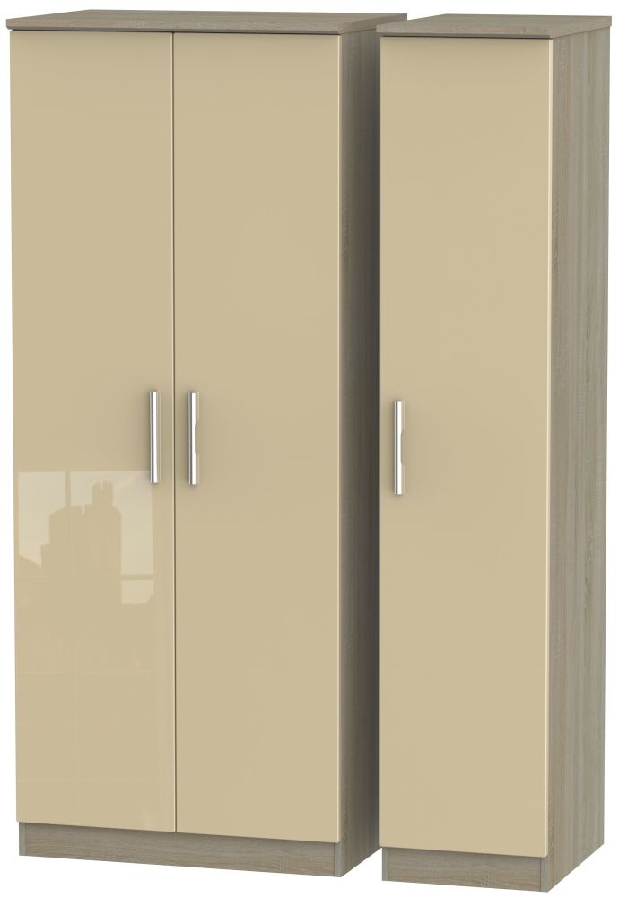 Knightsbridge 3 Door Wardrobe High Gloss Mushroom And Darkolino