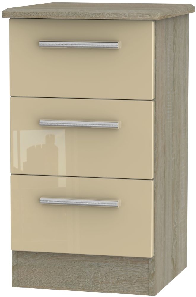 Knightsbridge 3 Drawer Bedside Cabinet High Gloss Mushroom And Darkolino