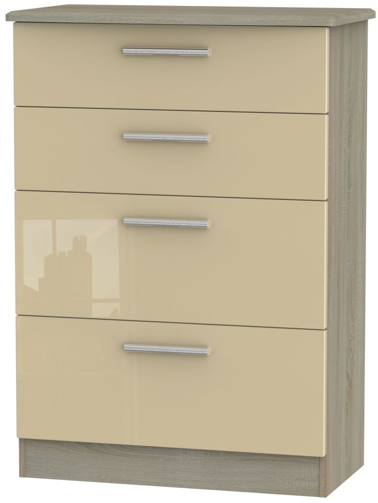 Knightsbridge 4 Drawer Deep Chest High Gloss Mushroom And Darkolino