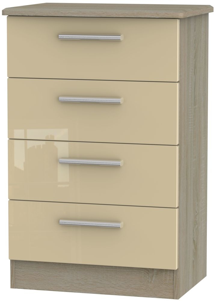 Knightsbridge 4 Drawer Midi Chest High Gloss Mushroom And Darkolino