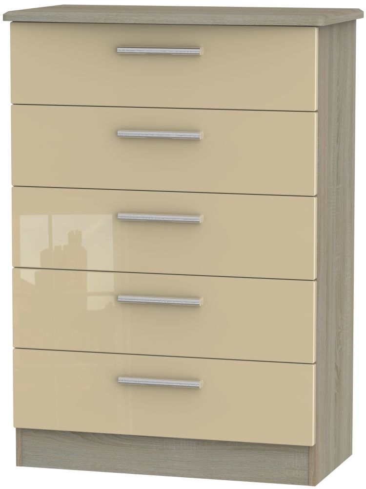 Knightsbridge 5 Drawer Chest High Gloss Mushroom And Darkolino