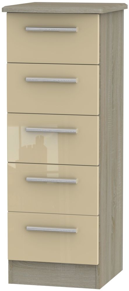 Knightsbridge 5 Drawer Tall Chest High Gloss Mushroom And Darkolino