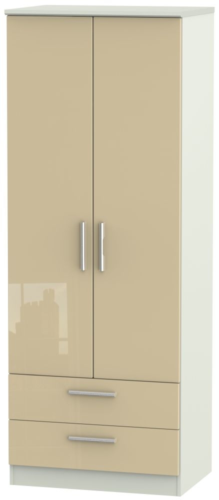 Knightsbridge 2 Door 2 Drawer Tall Wardrobe High Gloss Mushroom And Kaschmir Matt