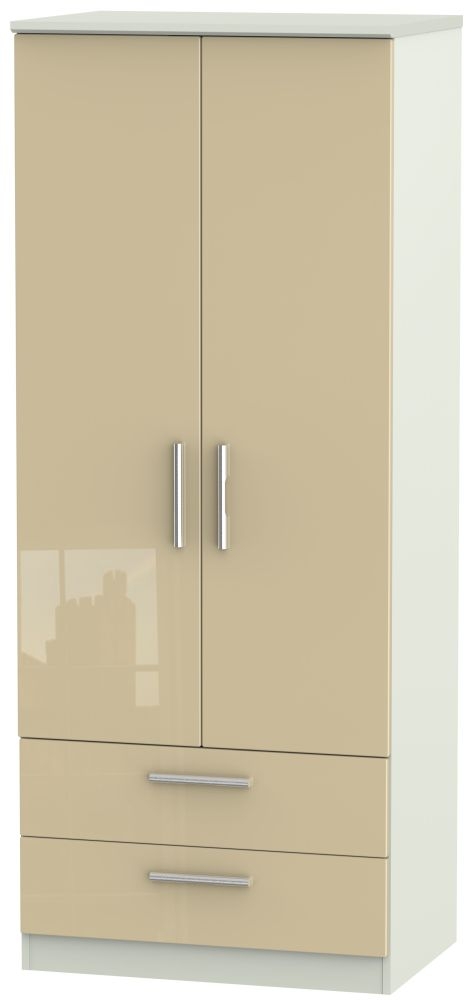 Knightsbridge 2 Door 2 Drawer Wardrobe High Gloss Mushroom And Kaschmir Matt