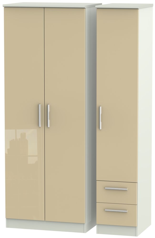 Knightsbridge 3 Door 2 Right Drawer Tall Wardrobe High Gloss Mushroom And Kaschmir Matt