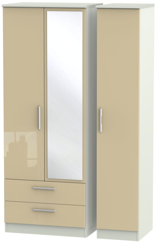 Knightsbridge 3 Door 2 Left Drawer Tall Combi Wardrobe High Gloss Mushroom And Kaschmir Matt