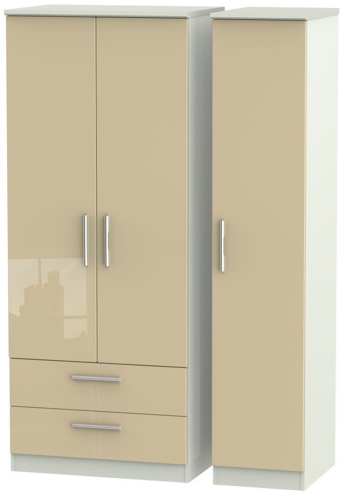 Knightsbridge 3 Door 2 Left Drawer Wardrobe High Gloss Mushroom And Kaschmir Matt