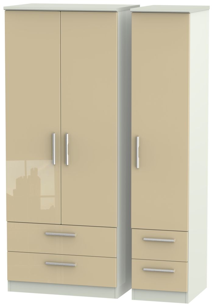 Knightsbridge 3 Door 4 Drawer Wardrobe High Gloss Mushroom And Kaschmir Matt