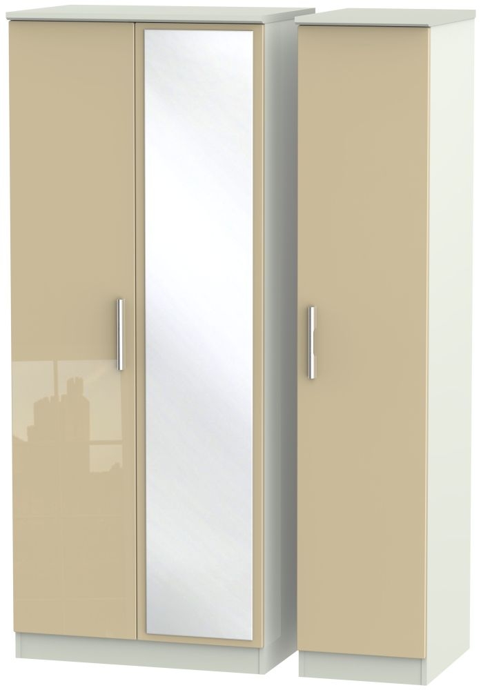 Knightsbridge 3 Door Mirror Wardrobe High Gloss Mushroom And Kaschmir Matt