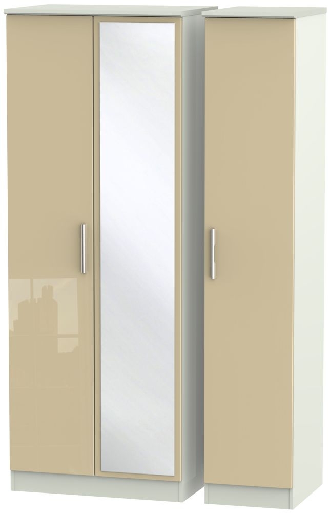 Knightsbridge 3 Door Tall Mirror Wardrobe High Gloss Mushroom And Kaschmir Matt