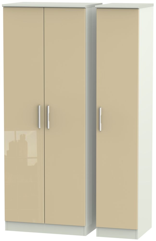 Knightsbridge 3 Door Tall Wardrobe High Gloss Mushroom And Kaschmir Matt