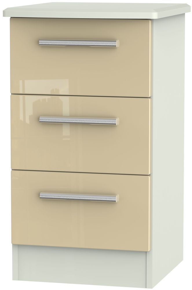 Knightsbridge 3 Drawer Bedside Cabinet High Gloss Mushroom And Kaschmir Matt